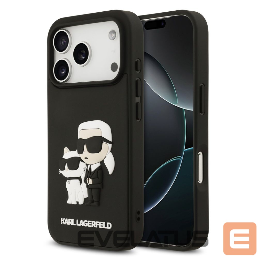 Tagakaaned Karl Lagerfeld Apple iPhone 17 Pro Silicone 3D Rubber Karl and Choupette Case Black