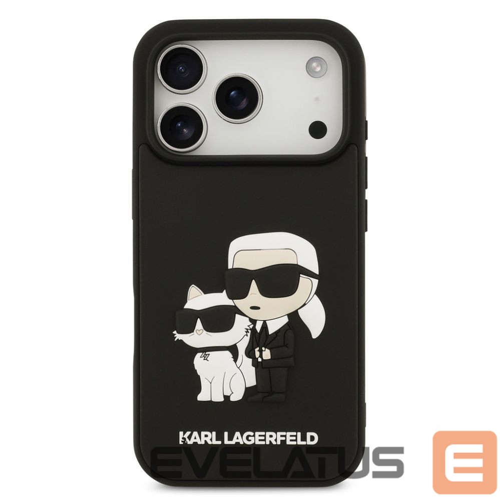 Tagakaaned Karl Lagerfeld Apple iPhone 17 Pro Silicone 3D Rubber Karl and Choupette Case Black