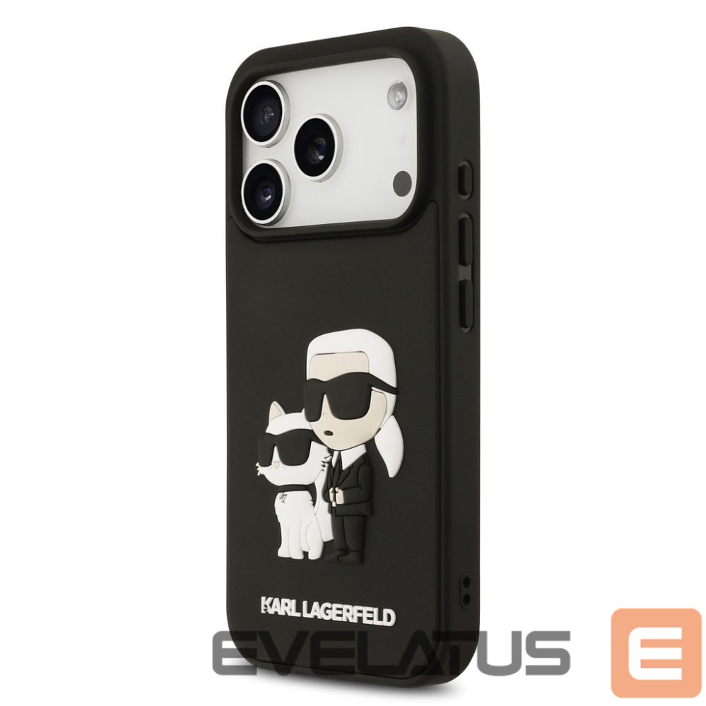 Tagakaaned Karl Lagerfeld Apple iPhone 17 Pro Silicone 3D Rubber Karl and Choupette Case Black