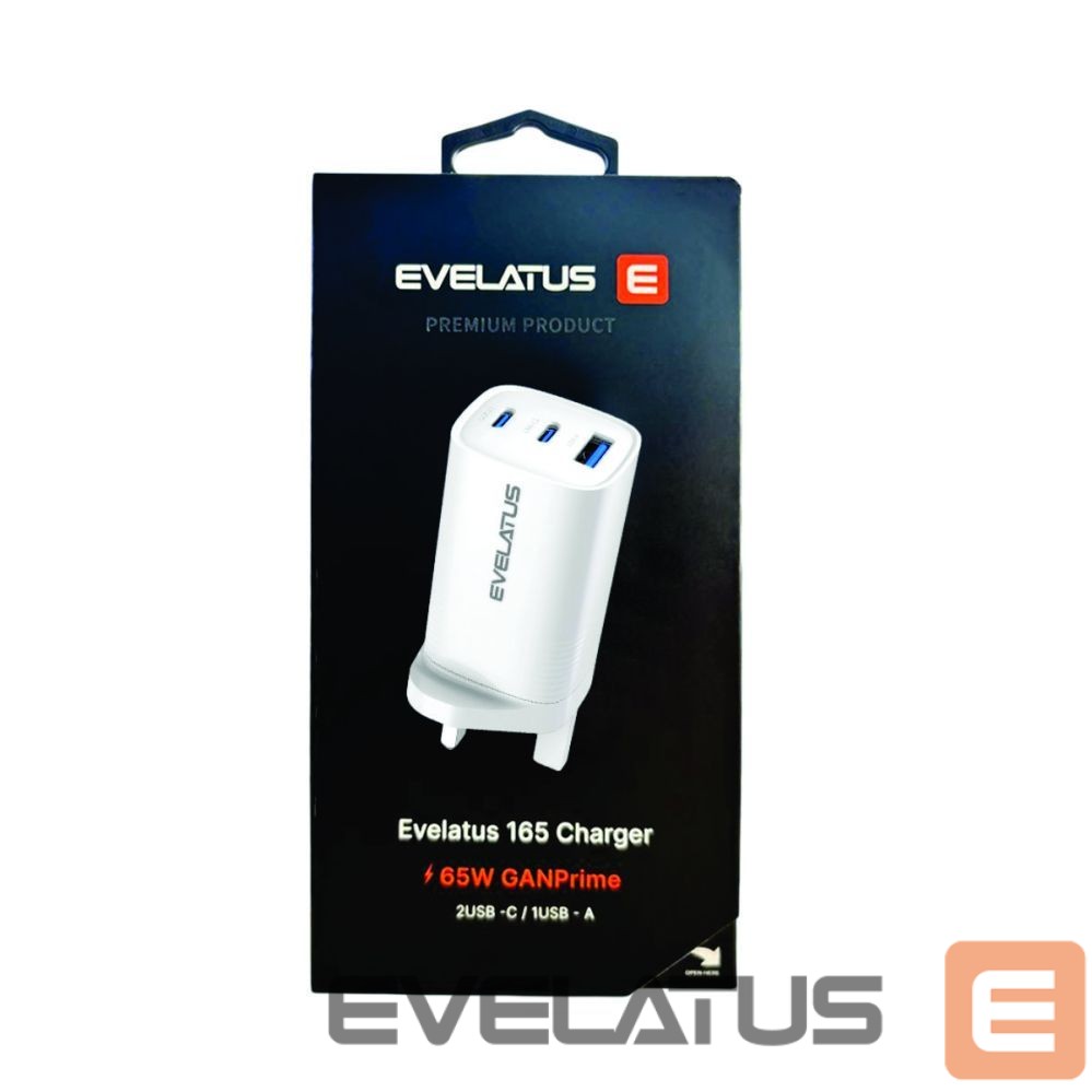 Adaptrid Evelatus 65W Max Fast Charger UK USB-C1/USB-C1/USB-A White