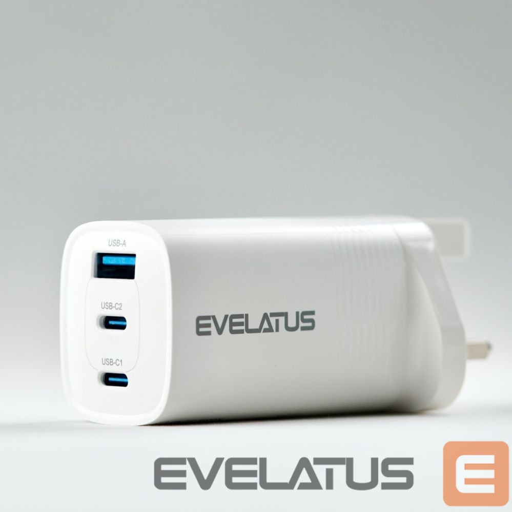 Adaptrid Evelatus 65W Max Fast Charger UK USB-C1/USB-C1/USB-A White