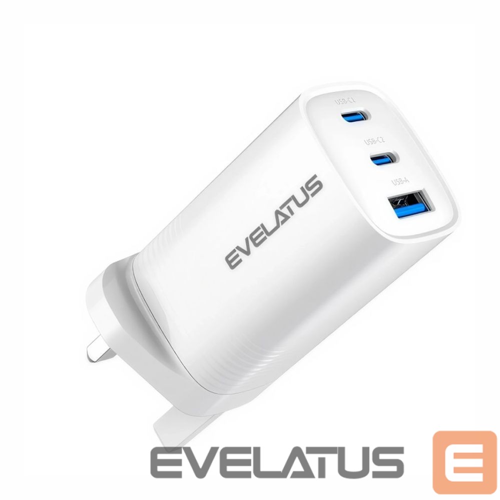 Adaptrid Evelatus 65W Max Fast Charger UK USB-C1/USB-C1/USB-A White