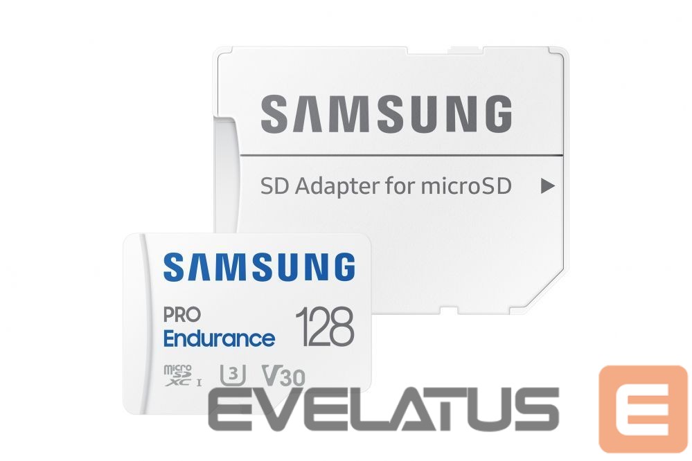 Mälukaardid Samsung SAMSUNG PRO Endurance MB-MJ128KA/EU 128 GB, MicroSD Memory Card, Flash memory class U3, V30, Class 10, SD adapter