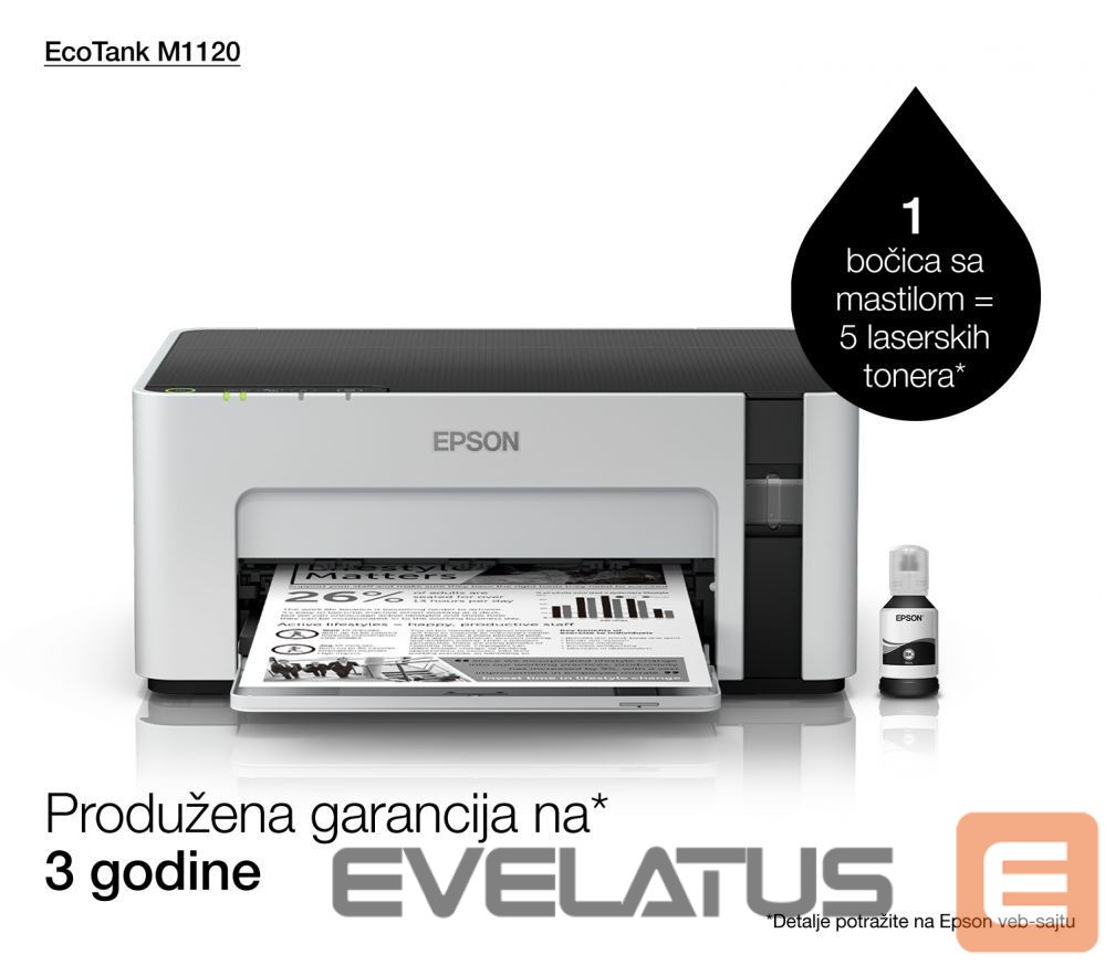Printerid EPSON Printer EcoTank M1120 Mono, Inkjet, Standard, Wi-Fi, A4, Grey