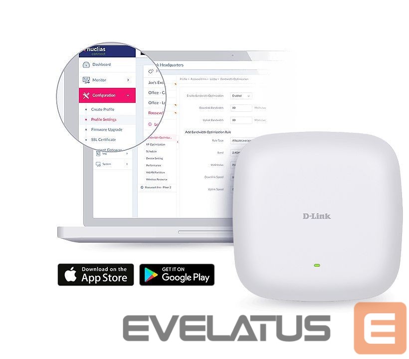 Ruuterid D-link Nuclias Connect AX1800 Wi-Fi 6 Access Point DAP-X2810 802.11ac, 1200+574 Mbit/s, 10/100/1000 Mbit/s, Ethernet LAN (RJ-45) ports 1, MU-MiMO Yes, Antenna type 2xInternal, PoE in