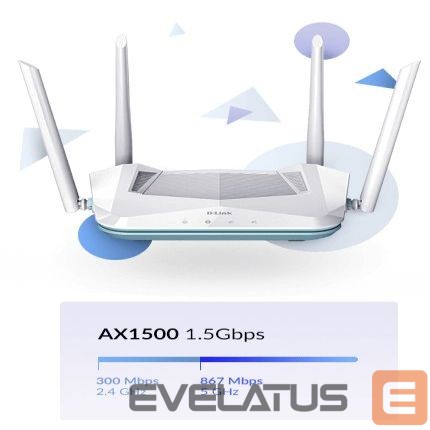 Ruuterid D-link AX1500 Smart Router R15 802.11ax, 1200+300 Mbit/s, 10/100/1000 Mbit/s, Ethernet LAN (RJ-45) ports 3, Mesh Support Yes, MU-MiMO Yes, Antenna type 4xExternal