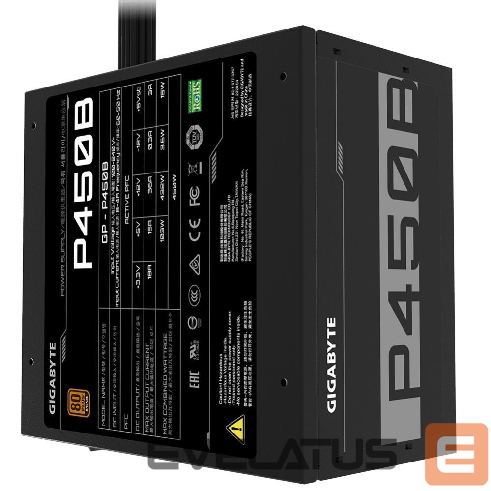 Toiteplokk Gigabyte GP-P450B 450 W, 80 PLUS Bronze certified