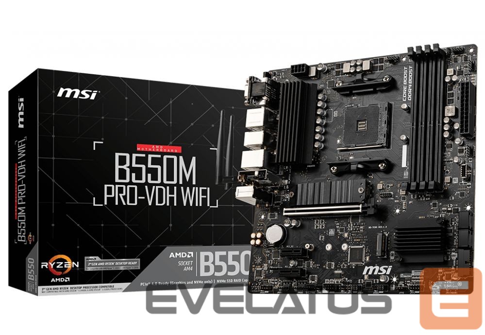 Intel protsessori emaplaat MSI B550M PRO-VDH WIFI Processor family AMD, Processor socket AM4, DDR4, Memory slots 4, Chipset AMD B, Micro ATX