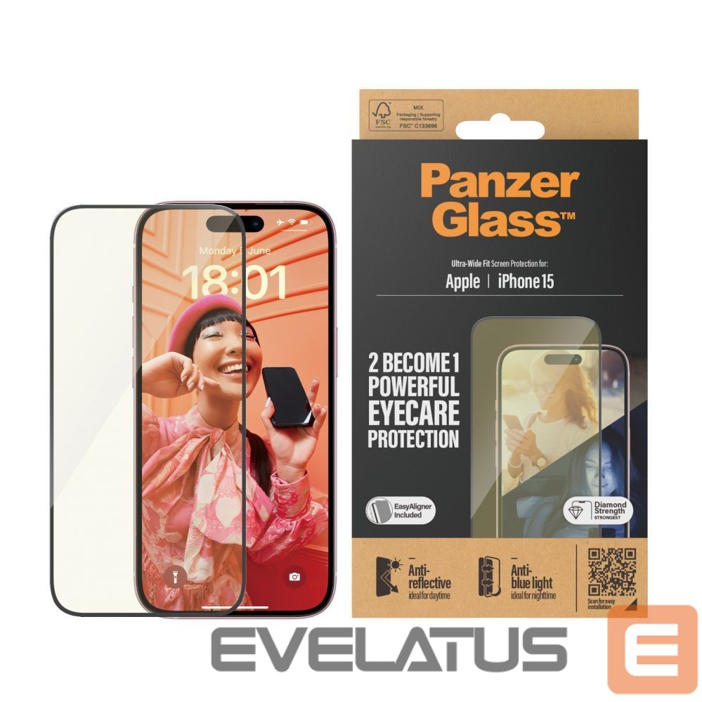 Tagakaaned PanzerGlass Eyecare Screen Protection iPhone 2023 6.1 | Ultra-Wide Fit w. EasyAligner