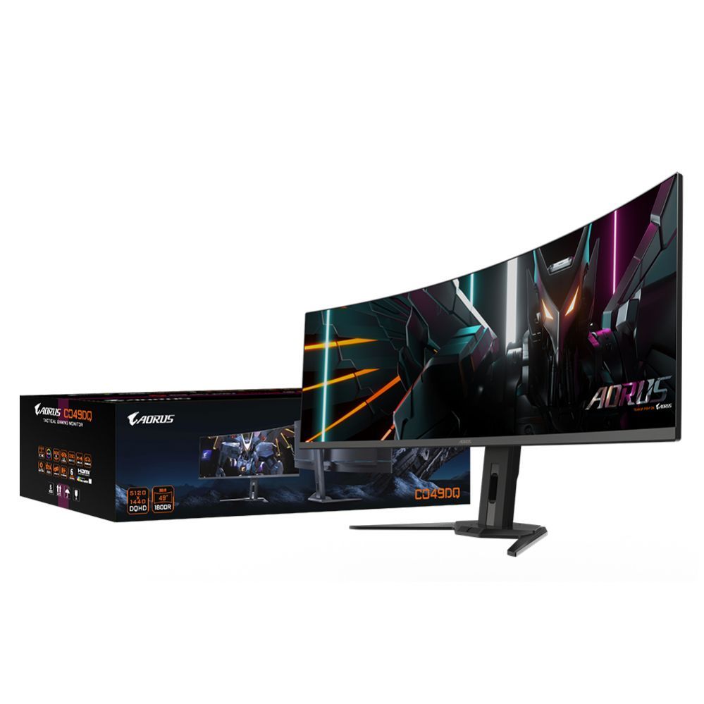 Monitorid Gigabyte Gaming Monitor 49" OLED AORUS CO49DQ EK1, 5120x1440 DQHD, 3 ms, 250 cd/m2 (TYP), HDMI ports quantity 2, 144 Hz, Black