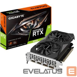 Graafikakaart / ideokaardid Gigabyte  Graphics Card||NVIDIA GeForce RTX 3050|6 GB|GDDR6|96 bit|PCIE 4.0 16x|Memory 14000 MHz|GPU 1477 MHz|2xHDMI|2xDisplayPort|GV-N3050WF2OCV2-6GD 