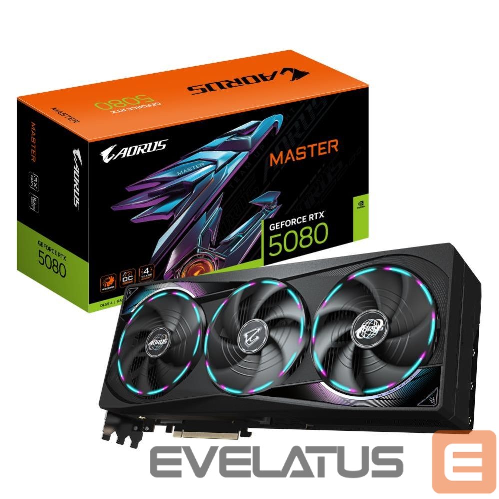 Graafikakaart / ideokaardid Gigabyte Graphics Card||NVIDIA GeForce RTX 5080|16 GB|GDDR7|256 bit|PCIE 5.0 16x|GPU 2617 MHz|Dual Slot Fansink|1xHDMI|3xDisplayPort|GV-N5080AORUSM-16GD1.0