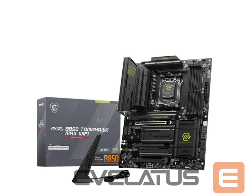 AMD protsessori emaplaat MSI Mainboard||AMD B850|SAM5|ATX|Memory DDR5|Memory slots 4|3xPCI-Express 16x|4xM.2|1xHDMI|1xAudio-In|1xAudio-Out|4xUSB 2.0|1xUSB 3.0|2xUSB 3.2|3xUSB-C|1xRJ45|B850TOMAHAWKMAXWIFI