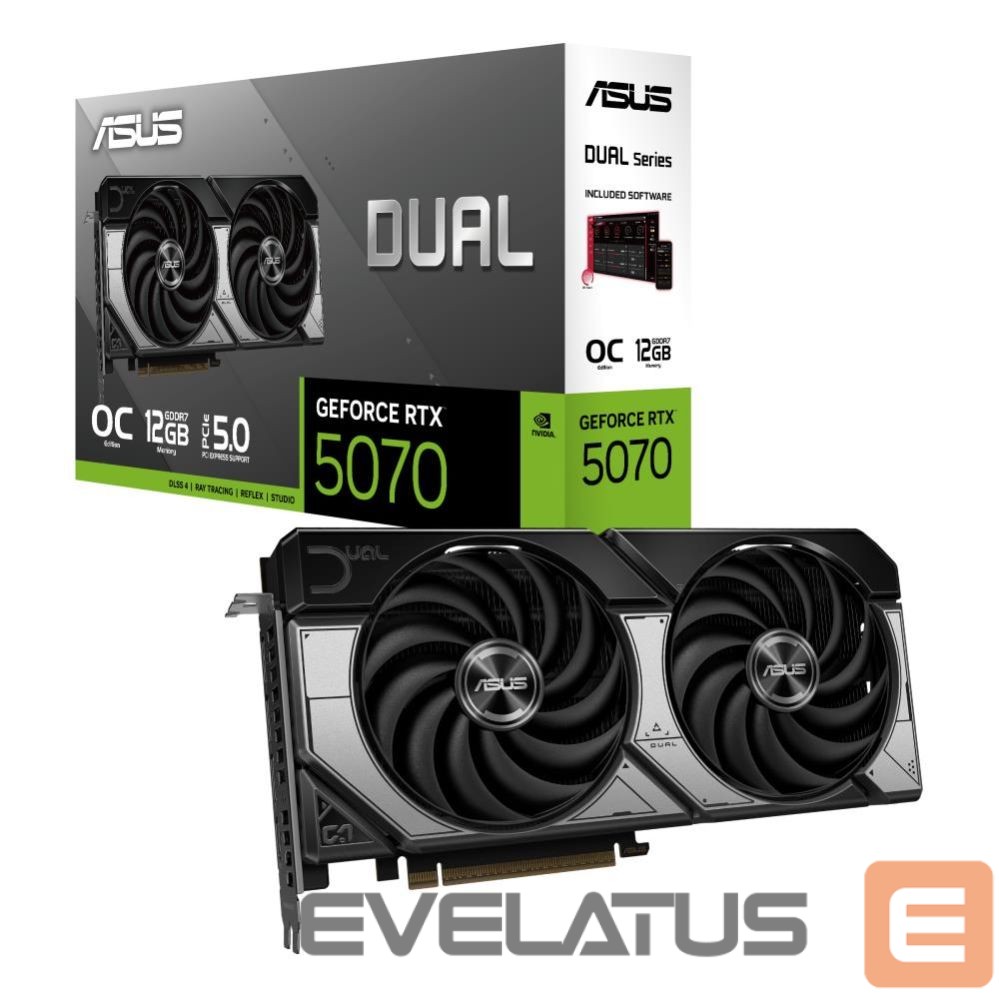 Graafikakaart / ideokaardid Asus Graphics Card||NVIDIA GeForce RTX 5070|12 GB|GDDR7|192 bit|PCIE 5.0 16x|Dual Slot Fansink|1xHDMI|3xDisplayPort|DUAL-RTX5070-O12G