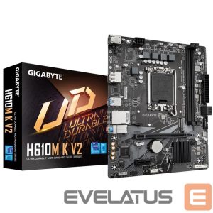Intel protsessori emaplaat Gigabyte  Mainboard||Intel H610|LGA1700|Micro-ATX|Memory DDR5|Memory slots 2|1xPCI-Express 3.0 1x|1xPCI-Express 4.0 16x|1xM.2|1xHDMI|1xDisplayPort|4xUSB 2.0|2xUSB 3.2|1xPS/2|1xRJ45|3xAudio port|H610MKV2 