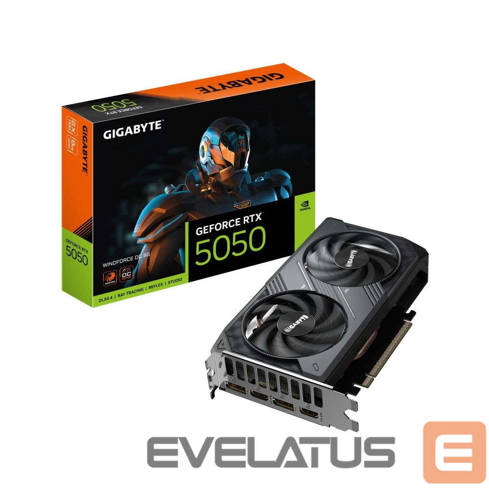 Graafikakaart / ideokaardid Gigabyte Graphics Card||NVIDIA GeForce RTX 5050|8 GB|GDDR6|128 bit|PCIE 5.0 16x|GPU 2587 MHz|Dual Slot Fansink|GV-N5050WF2OC-8GD1.0