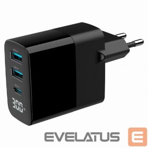 Laadijad ja juhtmed Gembird  CHARGER USB 30W 3PORT/TA-UC-PDQC30LCD-BK-02 