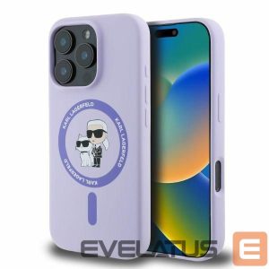 Tagakaaned Karl Lagerfeld  Karl Lagerfeld Silicone Karl&Choupette Heads Ring MagSafe Case for iPhone 16 Pro - Purple 