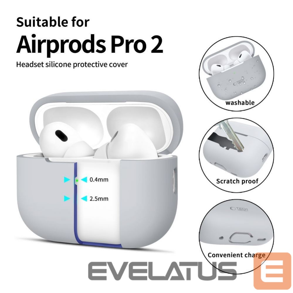 Korpus kõrvaklappidele Tech-Protect Apple AirPods Pro 1 / 2 Silicone Case Gray