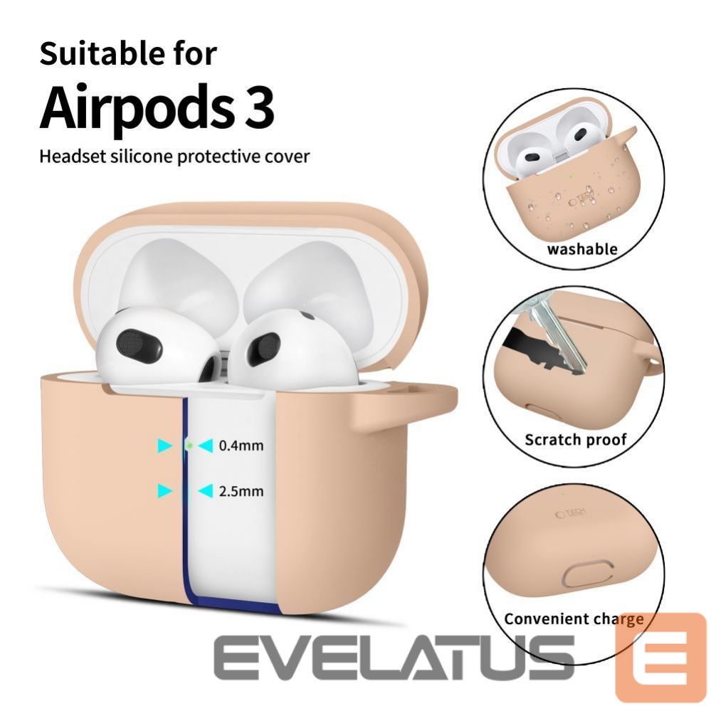 Muu telefoni lisavarustus Tech-Protect Tech-Protect Silicone Hook Case for Apple AirPods 3 - Beige
