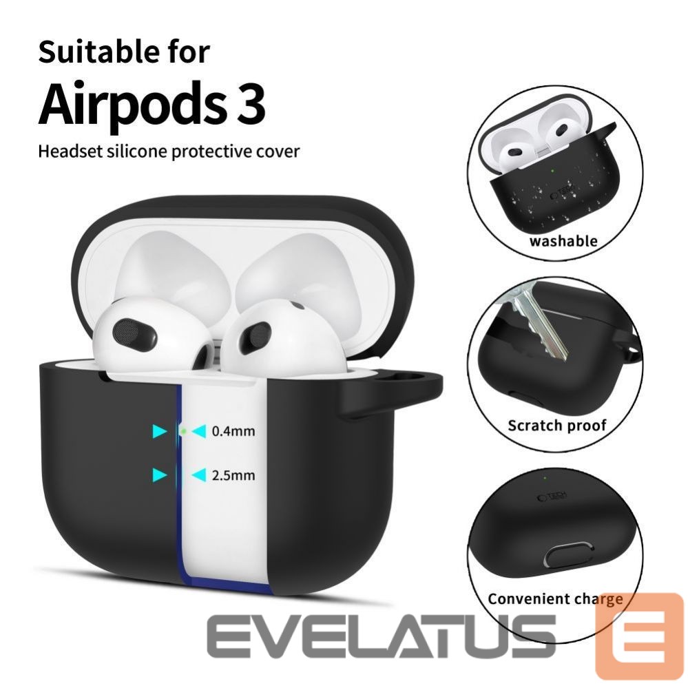 Korpus kõrvaklappidele Tech-Protect Apple AirPods 3 Silicone Hook Case Black