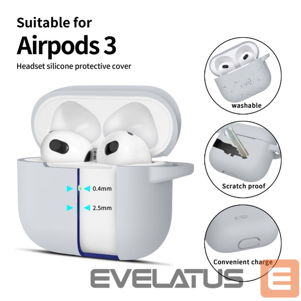 Korpus kõrvaklappidele Tech-Protect Apple Tech-Protect Silicone Hook Case for Apple AirPods 3 - Gray Gray
