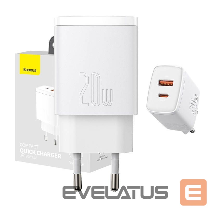 Adaptrid Baseus Baseus Compact Quick Charger, USB, USB-C, 20W (white)