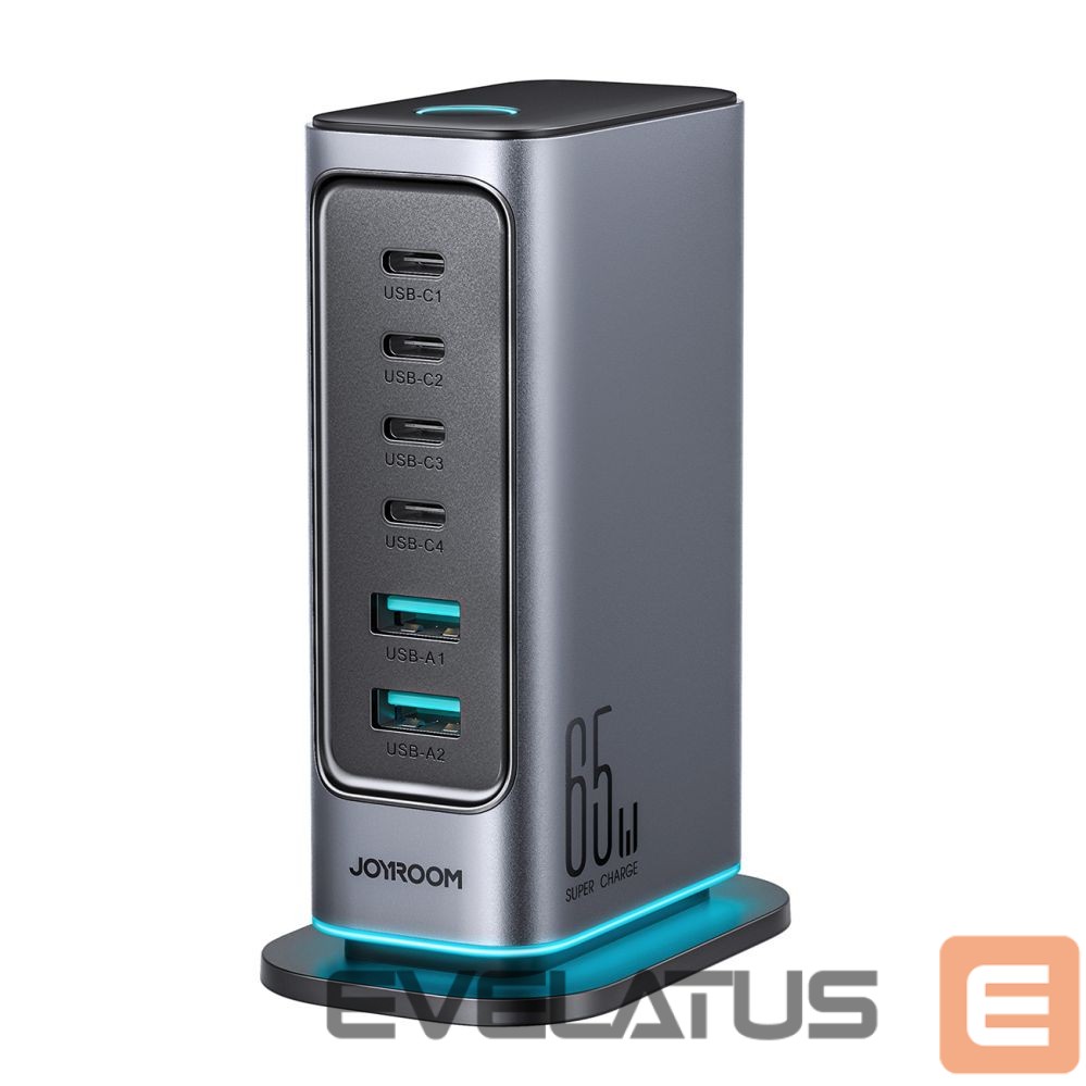 Kaabel Joyroom Joyroom JR-TCM02 Multiport GaN Charger 65W EU 4x USB-C 2x USB-A - Dark Gray