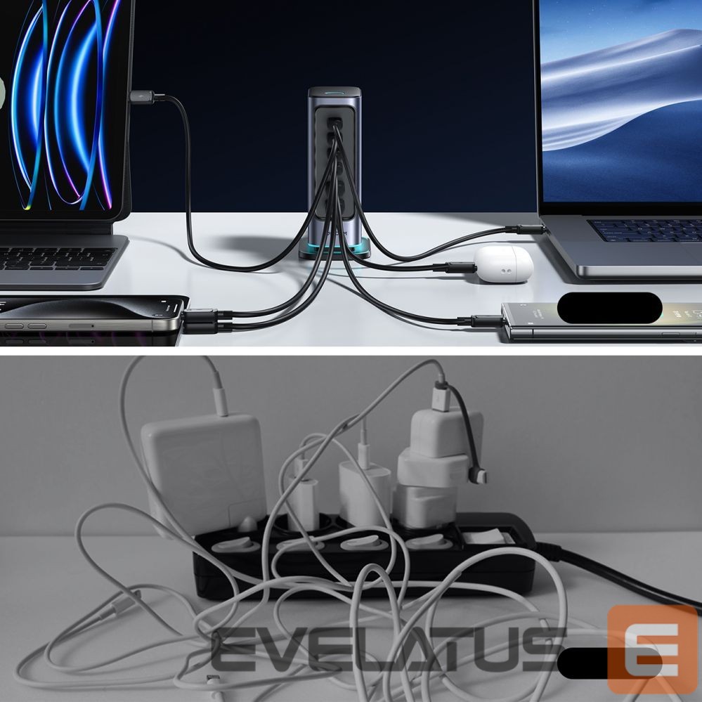 Kaabel Joyroom Joyroom JR-TCM02 Multiport GaN Charger 65W EU 4x USB-C 2x USB-A - Dark Gray