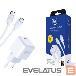 Muu telefoni lisavarustus 3MK  3mk Hyper Charger PD GaN 25W Wall Charger with USB-C Cable - White 