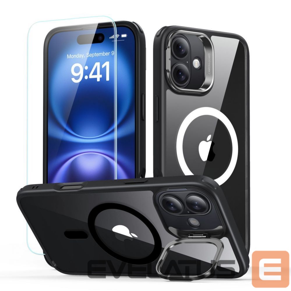 Muu telefoni lisavarustus ESR ESR Classic Hybrid Kickstand Halolock MagSafe Case Set + Tempered Glass for iPhone 16 - Black