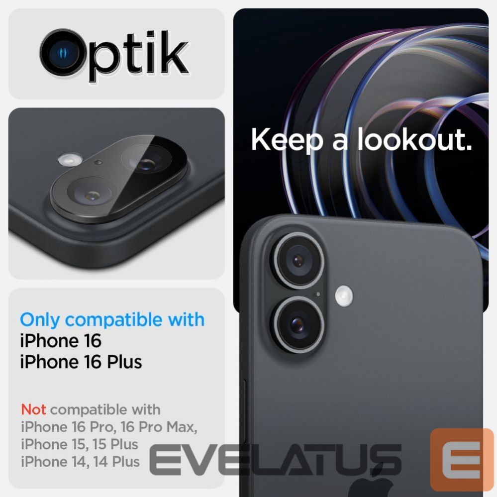 Muu telefoni lisavarustus Spigen Spigen Optik GLAS.TR Camera Protector 2-PACK for iPhone 16 / 16 PLUS - Black