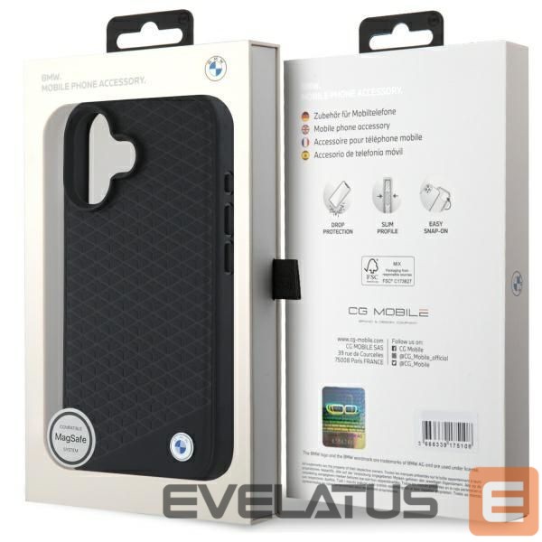 Muu telefoni lisavarustus BMW BMW Sign Leather Diamond Metal Logo MagSafe iPhone 16 Case - Black