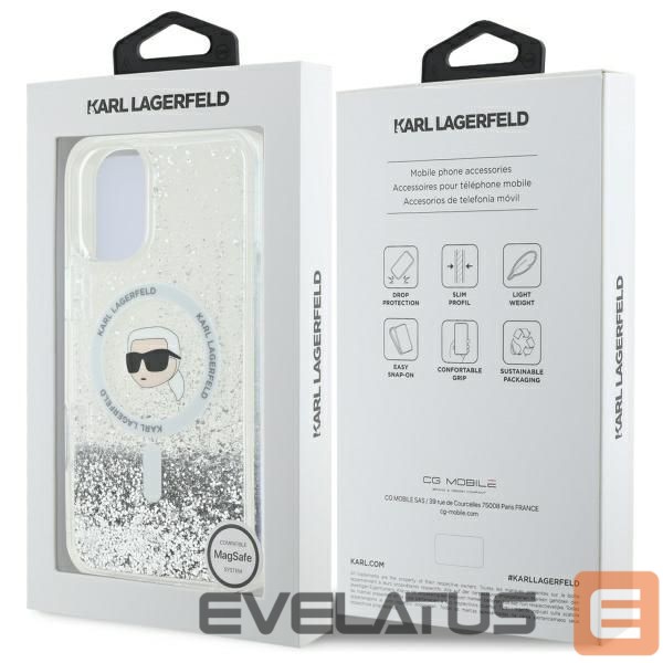 Muu telefoni lisavarustus Karl Lagerfeld Karl Lagerfeld Liquid Glitter Karl Head Magsafe iPhone 16 Case - Clear