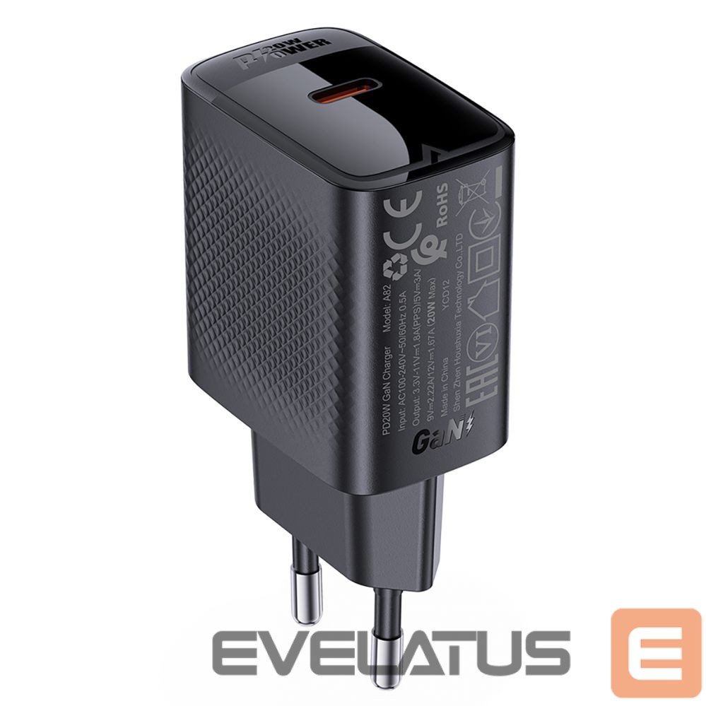 Adaptrid Acefast Acefast A82 Charger Network GaN USB-C PD 20W - Black Black