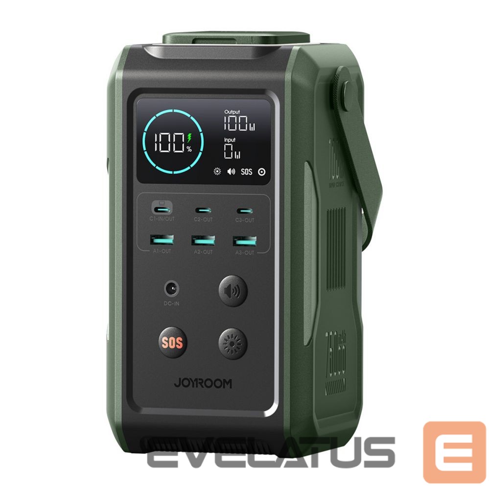 Väline aku Joyroom Powerbank Joyroom JR-PBF10 75000mAh 100W 3x USB-C 3x USB-A with foldable flashlight and handle - green