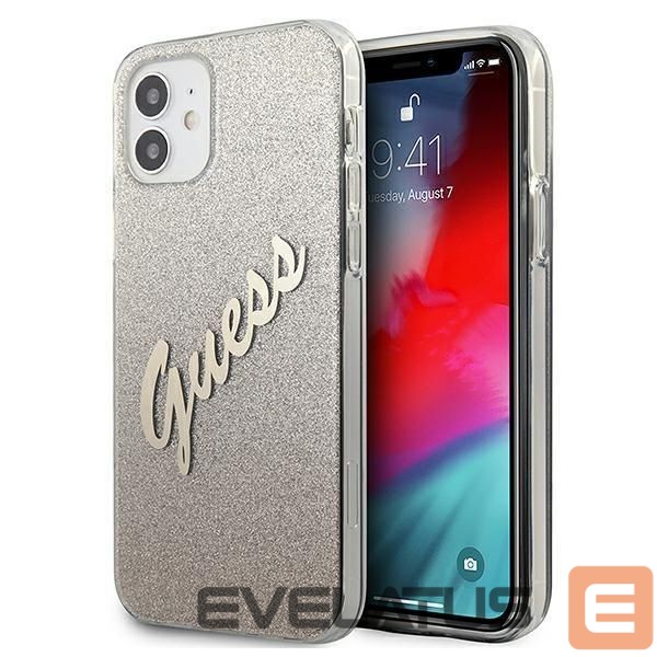 Tagakaaned Guess Guess GUHCP12SPCUGLSGO iPhone 12 mini 5.4" gold/gold hardcase Glitter Gradient Script