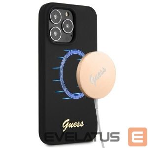 Tagakaaned Guess  Guess GUHMP13LLSLMGBK iPhone 13 Pro / 13 6.1" black/black hardcase Silicone Script Gold Logo MagSafe 