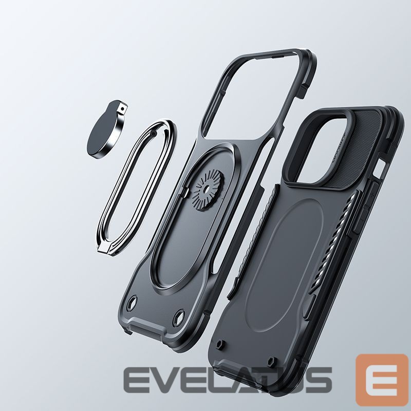 Tagakaaned Joyroom Joyroom Dual Hinge case for iPhone 14 armored case with a stand and a ring holder black