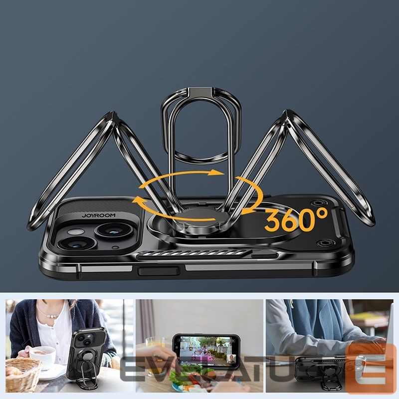 Tagakaaned Joyroom Joyroom Dual Hinge case for iPhone 14 armored case with a stand and a ring holder black