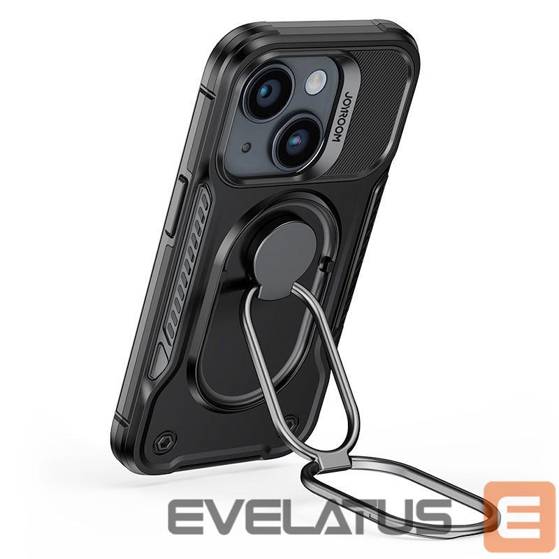 Tagakaaned Joyroom Joyroom Dual Hinge case for iPhone 14 armored case with a stand and a ring holder black