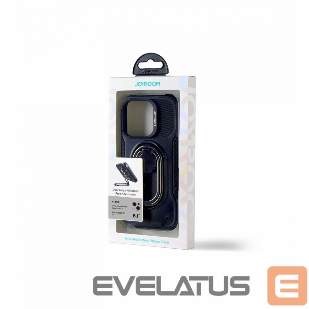 Tagakaaned Joyroom Joyroom Dual Hinge case for iPhone 14 armored case with a stand and a ring holder black