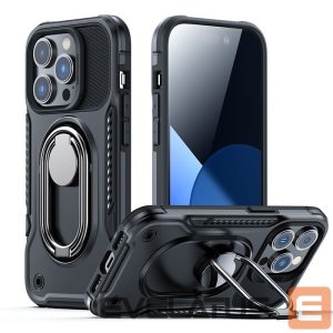 Tagakaaned Joyroom  Joyroom Dual Hinge case for iPhone 14 Pro armored case with a stand and a ring holder black 