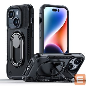 Tagakaaned Joyroom  Joyroom Dual Hinge case for iPhone 14 Plus armored case with a stand and a ring holder black 