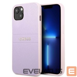 Tagakaaned Guess  Guess GUHCP13SPSASBPU iPhone 13 mini 5,4 "purple / purple Saffiano Hot Stamp & Metal Logo 