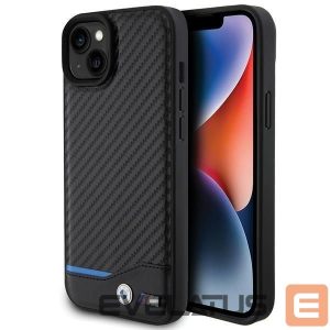 Tagakaaned BMW  BMW Leather Carbon case for iPhone 15 Plus - black 