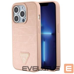 Tagakaaned Guess  Guess GUHCP15XPCRTHCP iPhone 15 Pro Max pink/pink hardcase Croco Triangle Metal Logo 