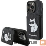 Tagakaaned Karl Lagerfeld  Karl Lagerfeld Saffiano Cardslots and Stand Monogram Choupette Case for iPhone 15 Pro - Black 