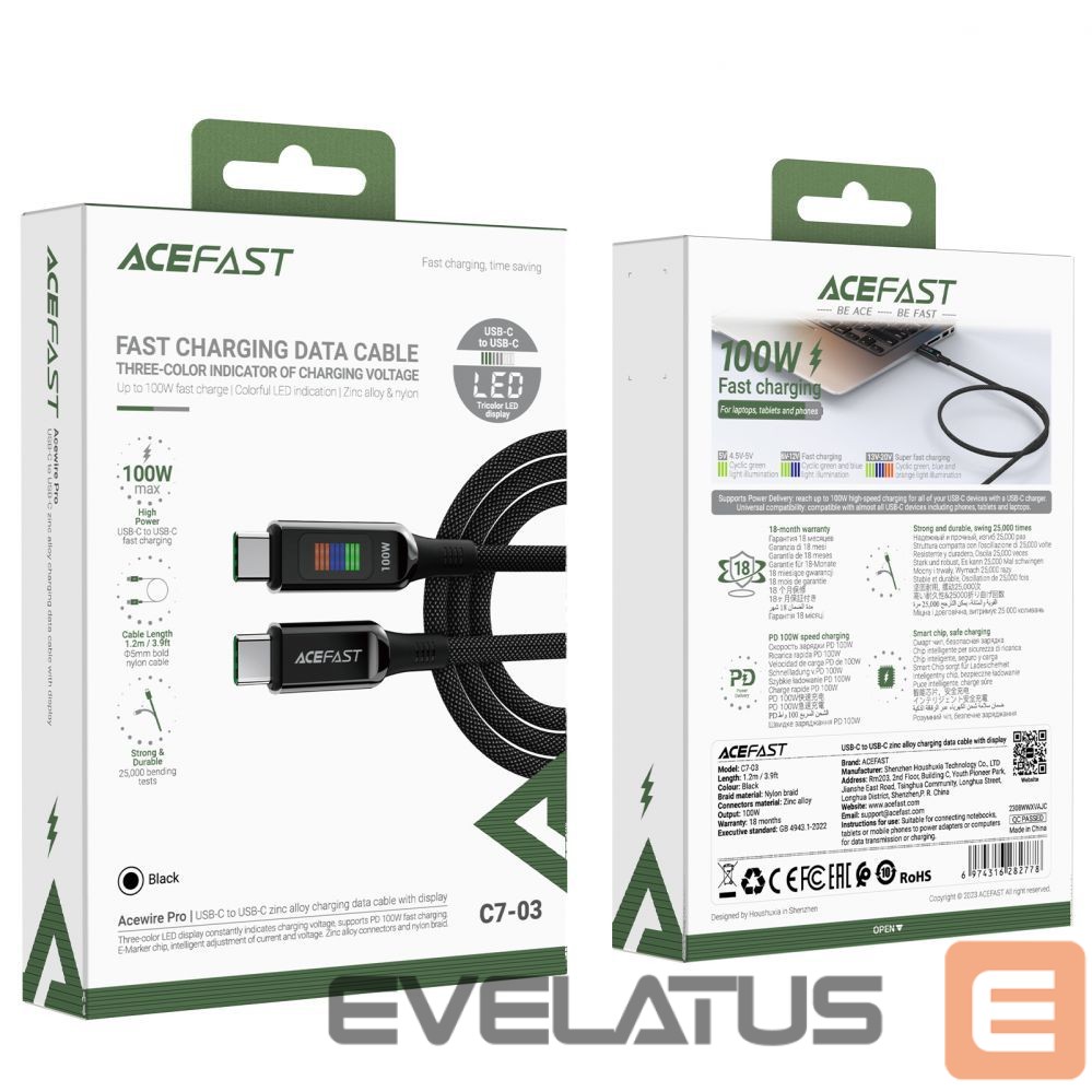Kaabel Acefast Acefast C7-03 USB-C USB-C 100W 1.2m cable with display - black