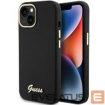 Tagakaaned Guess  Guess Silicone Script Metal Logo & Frame case for iPhone 15 - black 